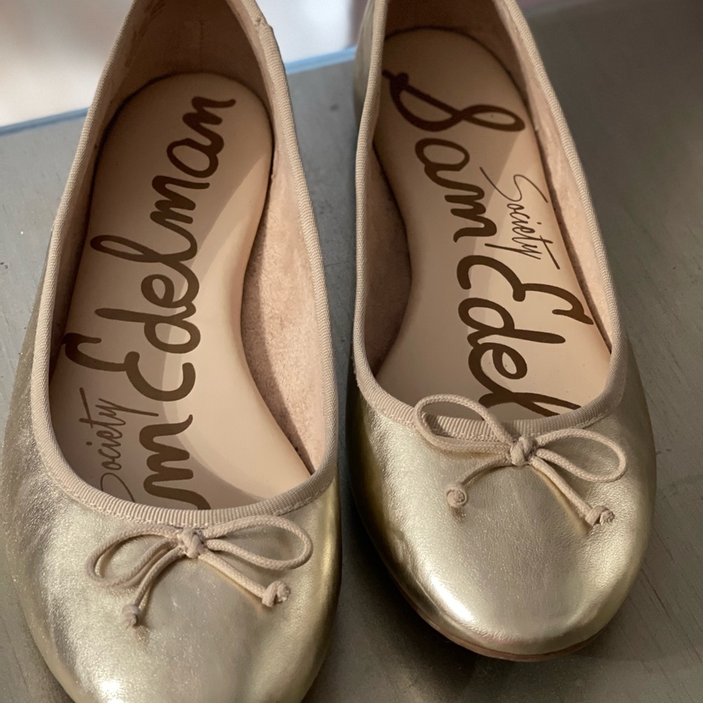 Sam Edelman Society Gold Leather Ballet Slippers Shoes Sz 9 Fairycore